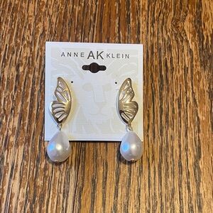 Anne Klein Gold Butterfly Earrings with Pearl Drops